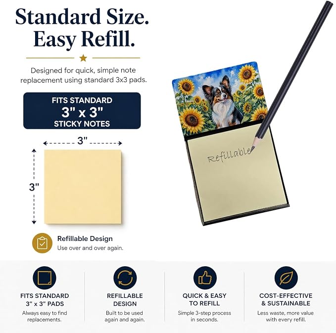 Caroline's Treasures Papillon in Sunflowers Watercolor Sticky Note Holder Refillable Dispenser Desk Accessory 3x3 Pad Gift