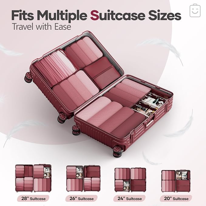 Veken 9/11 Set Compression Packing Cubes Garment Bags for Travel Essentials,Compressible Expandable Luggage Organizer Bags for Clothing,Space Saver Bags with Over 1000 pcs of Mesh Holes(Wine Red)
