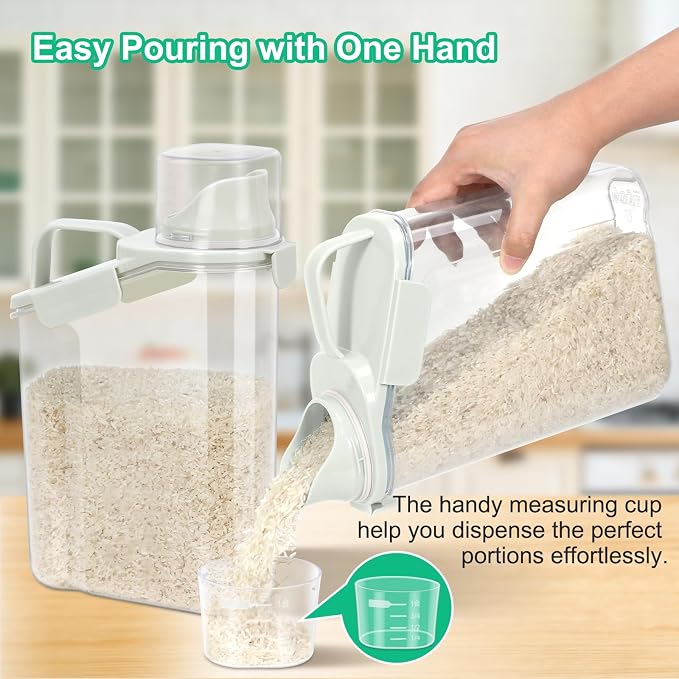 TBMax Rice Container Cereal Storage Container 2 Pack 3.2-Quart, Kitchen Pantry Dry Food Storage Holder with Easy-Pouring Spout & Handy Cup, Small Pet Dog Cat Food Dispenser for Daily Feeding