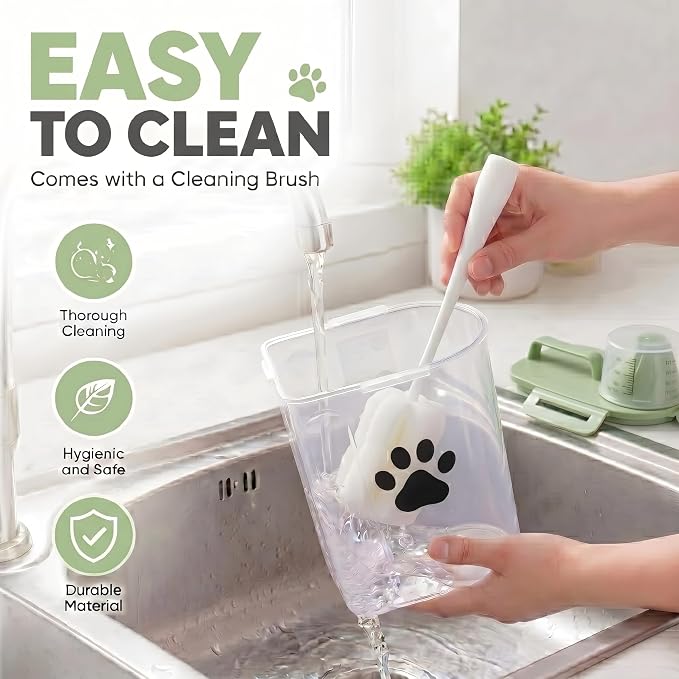 Dog Storage Container with cleaning brush with Measuring Cup | Airtight Portable Pet Food Containers with Upgraded Large Spout and Cup for Dogs,Cats,Birds,Small Animals（Green）