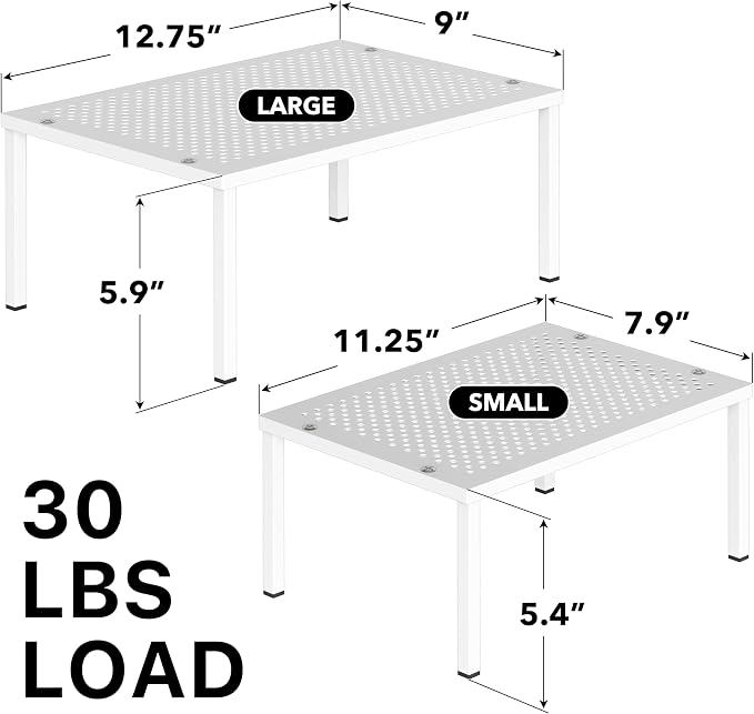 Simple Houseware Expandable Stackable Kitchen Counter Shelf Organizer, White, Metal Top, 11.25"L x 7.9"W x 5.4"H | Expandable & Stackable 9" D x 12.75" W x 5.9" H