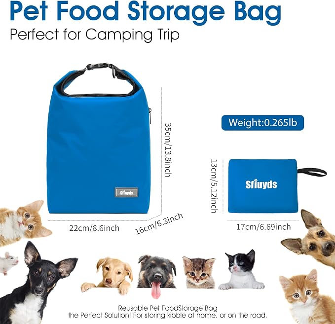 Pet Food Storage Bag Travel Dog Food Container 2PCS Collapsible Dog Travel Bowls and Zipper Side (Blue, Small)