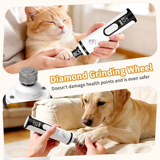 Upgraded Dog Nail Grinder Quiet 3 Adjustable Speed Cordless Silent Nail Grinder Pet Nail Trimmer with LED Light Pet Silent Painless Paw Grooming Supplies for Small/Medium/Large Dogs & Cats