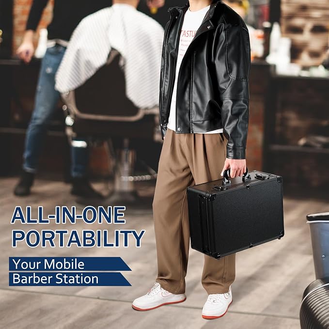 MoyRetty Professional Barber Case Portable Aluminum Organizer for Hair Stylists & Pet Groomers Hairdresser Tool Metal Buckle Box Organizer Traveling Suitcase (Simple)