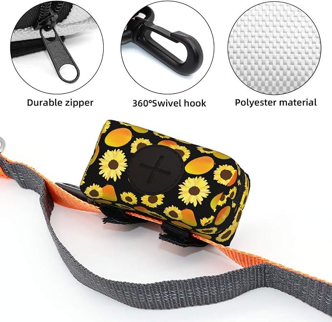 Mango Sunflower Pet Waste Bag Dispenser 0.2L | Portable Dog Poop Holder Waste Bag With Zipper Park Doggy Walking Accessory
