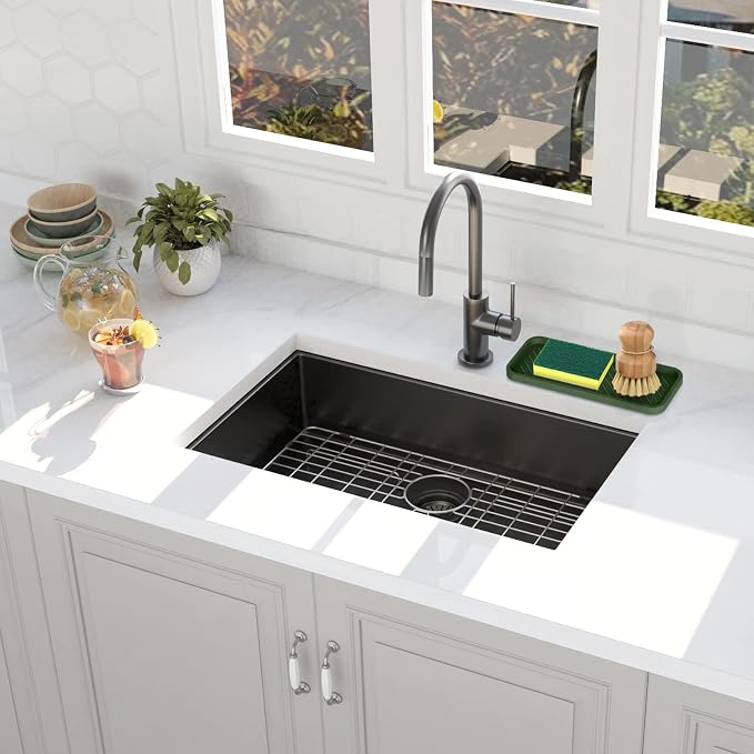Silicone Sponge Holder, Kitchen Sink Organizer Tray（Green）