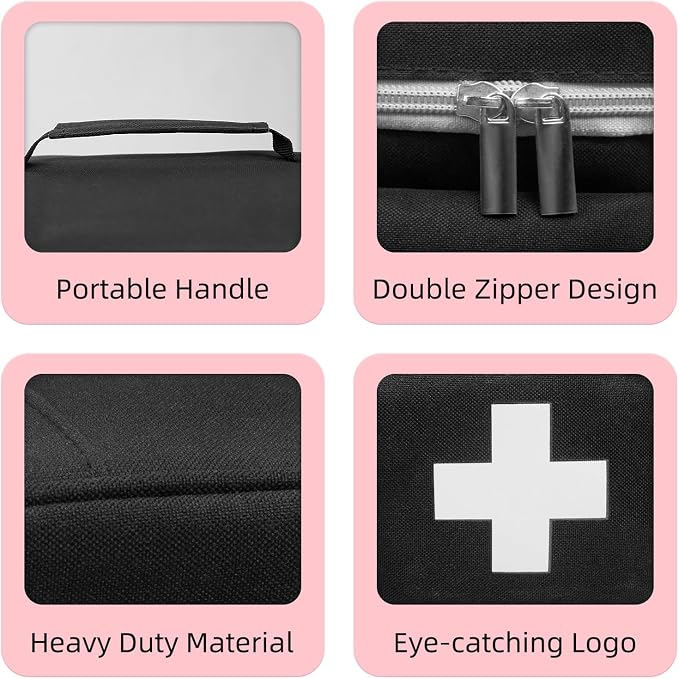 First Aid Bag Empty, Small Medicine Bag Portable Medical Supplies Organizer for Travel, Home, Office, Car, Outdoor, Camping, Hiking (Black)