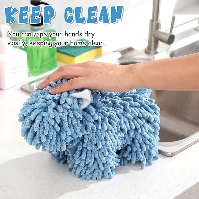 Tegeme 2 Pcs Chenille Dog Hand Towel Fuzzy Dog Towel Absorbent Microfiber Soft for Bathroom Kitchen Washstand (Green Blue)