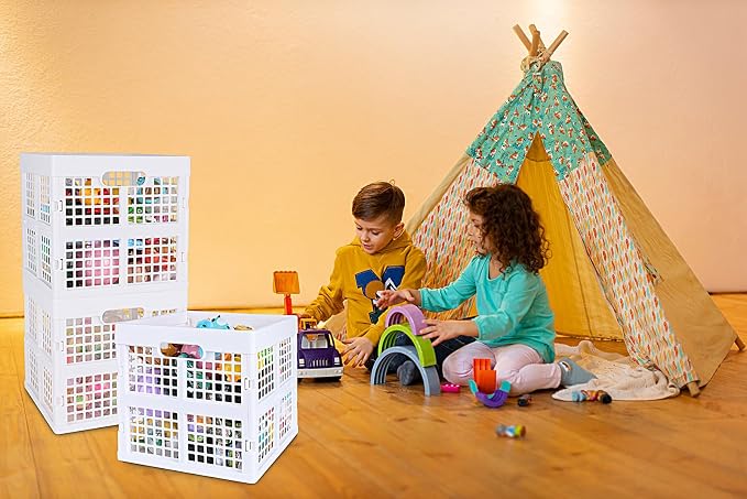 Eslite 3-Pack Collapsible Plastic Storage Crates,Foldable Crates for Storage,16L (White)