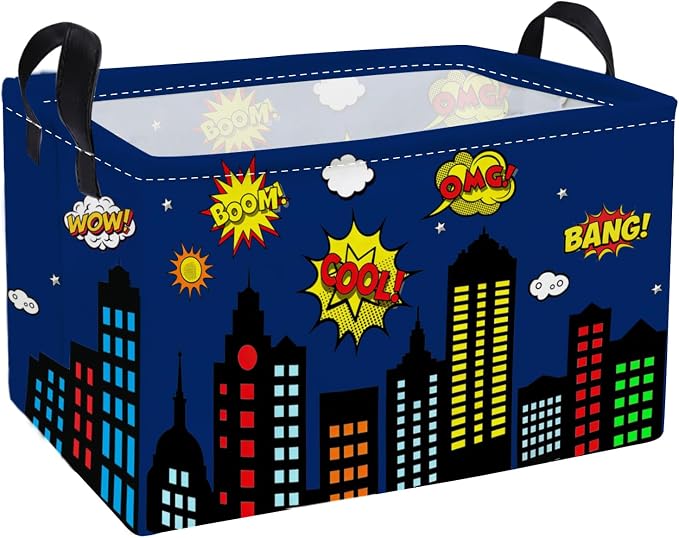 Essme Rectangular Spider Basket,Kids Storage Bins Organizer with Handles for Girls Room Decor, Gift Basket,Shelf Basket.(Bule City)
