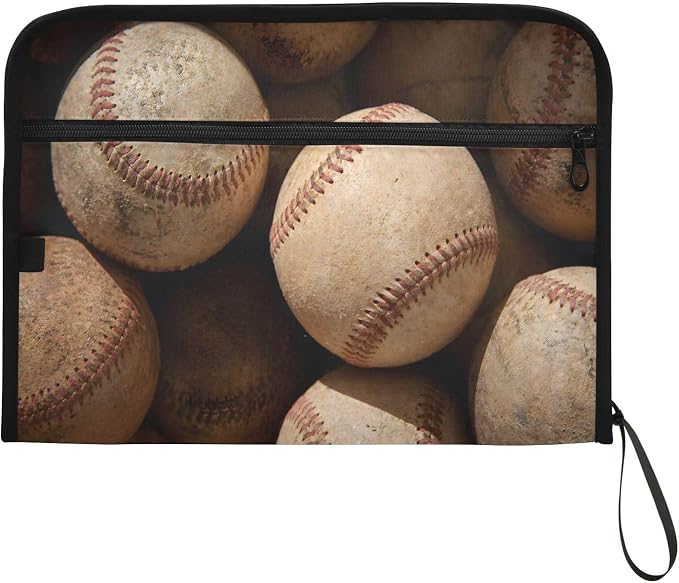 Baseball Vintage File Organizer 13 Pocket Expanding File Folder with Front Pouch Portable Business Fire Storage Document Organizer Folder with Zipper