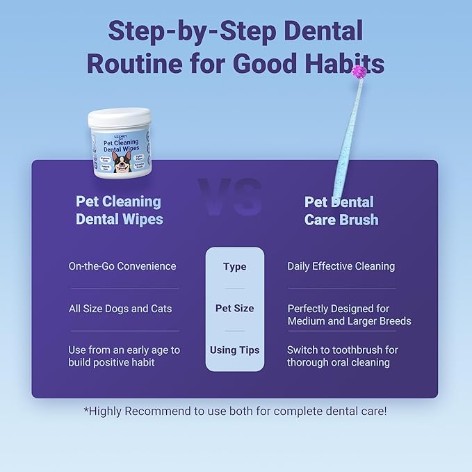 Dog Toothbrush for Medium and Large Dogs&Cats, 2pcs, Ultra Soft Bristle, Long-Lasting Handle, Pet Tooth Brush and Dental Care Kit, Super Thin Bristle Gentle on Gum for Sensitive Pets, Blue