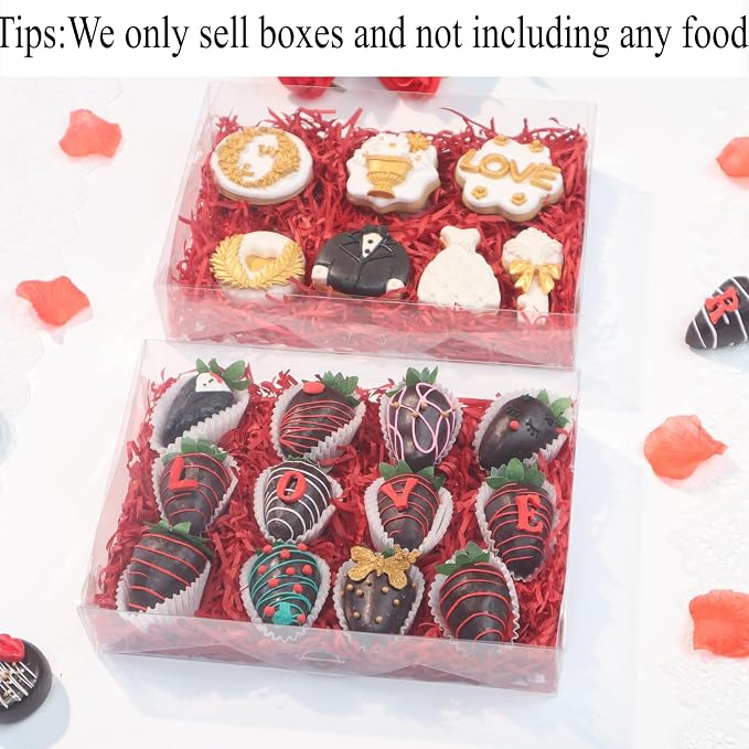 RomanticBaking 10PCS 10x7x2 inches Clear Bakery Boxes for Party Favors | Clear Treat Boxes for Strawberry,Cookies,Macaron,Gift and More