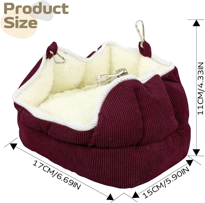 QBLEEV Bird Nest House, Parrot Winter Warm Bed for Cage Hanging Hammock | Soft plush snuggle hut tent, parrot cage accessories hideaway sleeping bed for budgie parakeet cockatiel conure lovebird