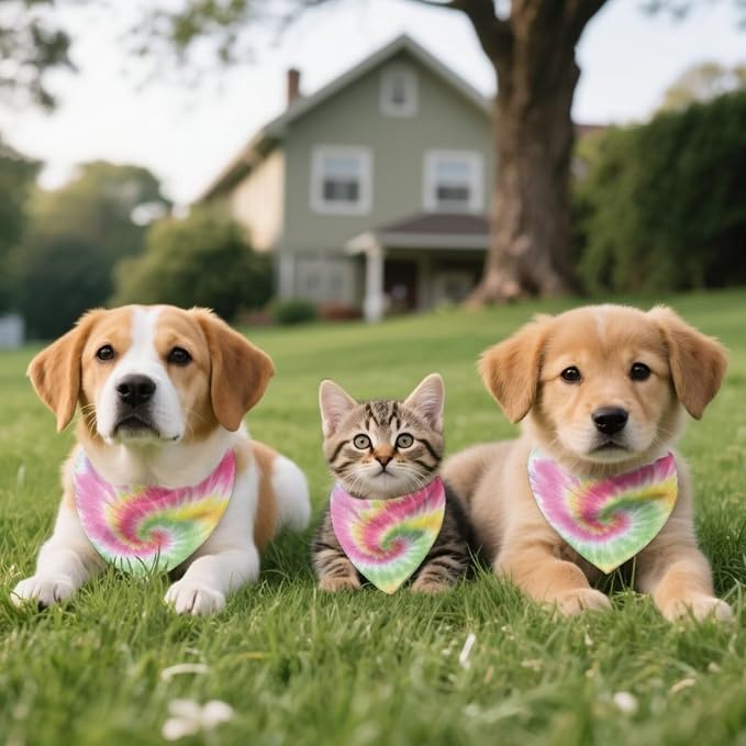 Howilath Dog Bandana with Colorful Tie Dye Design, Adjustable Polyester Pet Kerchief Scarf for Small Medium Large Dogs and Cats