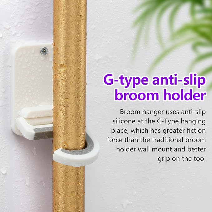 Broom and Mop Holder Wall Mount, Heavy Duty Screw Drilling Gripper Rack Supports up to 10 lb for Kitchen, Laundry Room, Garage, and Garden Storag (8, White)