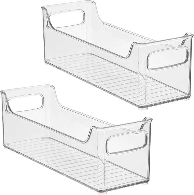 iDesign Stackable Plastic Pantry Bin with Handles, Set of 2, Clear | For Cabinets or Fridge, Made in USA