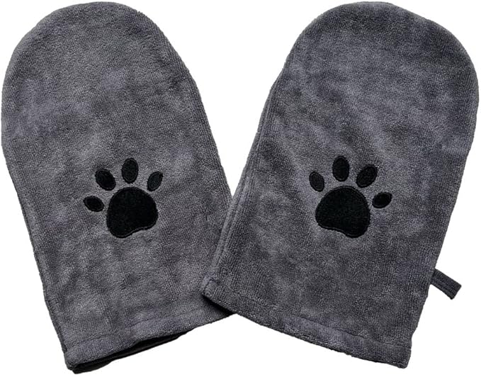 Penny & Niko Microfiber Pet Towel Mitts - Paw Cleaning and Drying Mitts/Gloves for Dogs and Cats (Gray, Standard - 2 Pack)