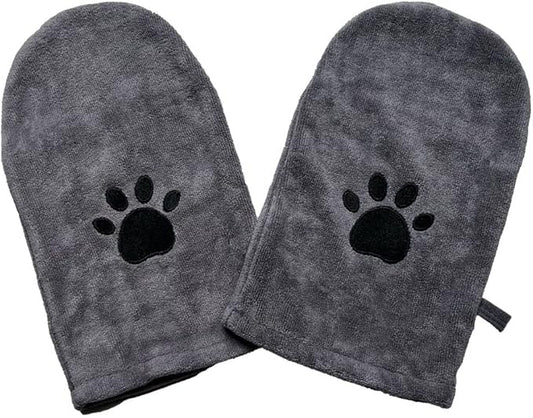 Penny & Niko Microfiber Pet Towel Mitts - Paw Cleaning and Drying Mitts/Gloves for Dogs and Cats (Gray, Standard - 2 Pack)