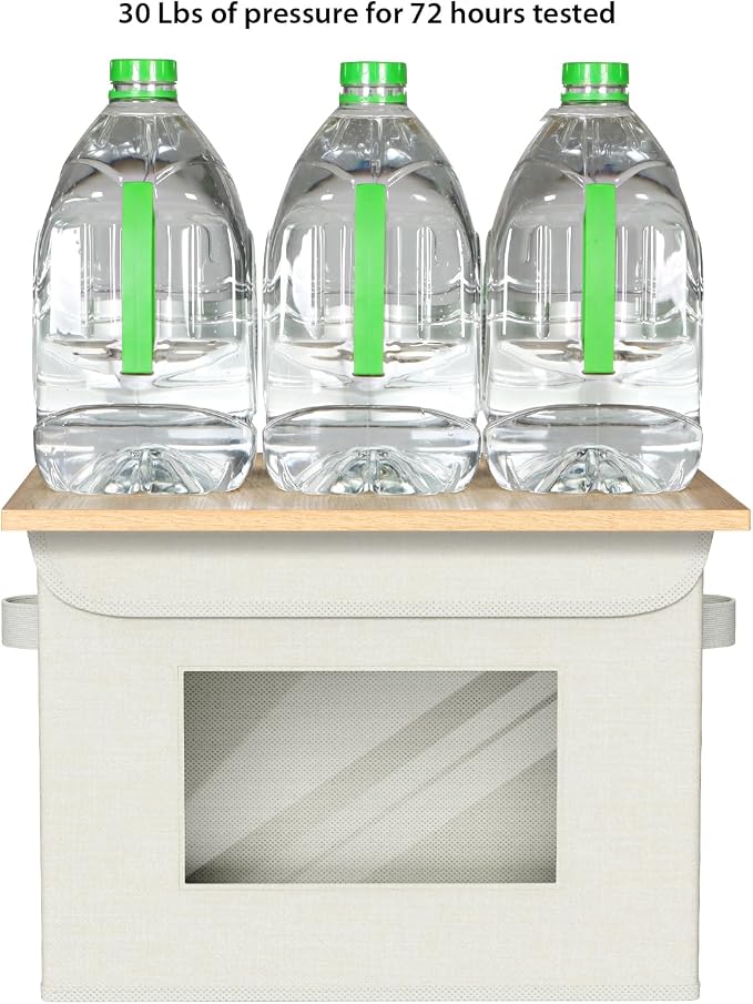 Univivi Fabric Storage Bins with Lids for Clothes 4 Pack, Beige Linen | 17 x 12 x 12 In Foldable Storage Boxes with Handles, Clear Window, Closet Organizers for Home, Bedroom