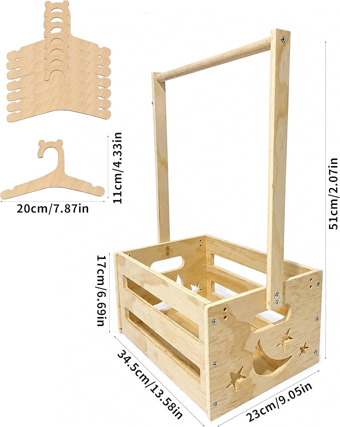 Wooden Pet Wardrobe Closet with 8 Clothes Hangers, Dog Storage Organizer with Clothes Rack, Cat Toy Accessories Storage Bin, Cat Wardrobe with Handle, Easy to Assemble