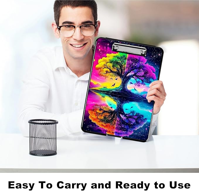 Heavy Duty Storage Clipboard, Slim Nursing Clipboard with Internal Pen Case, Portable File Organizer Case for A4 Letter Size Paper Office Medical Professionals, Purple Green Tree