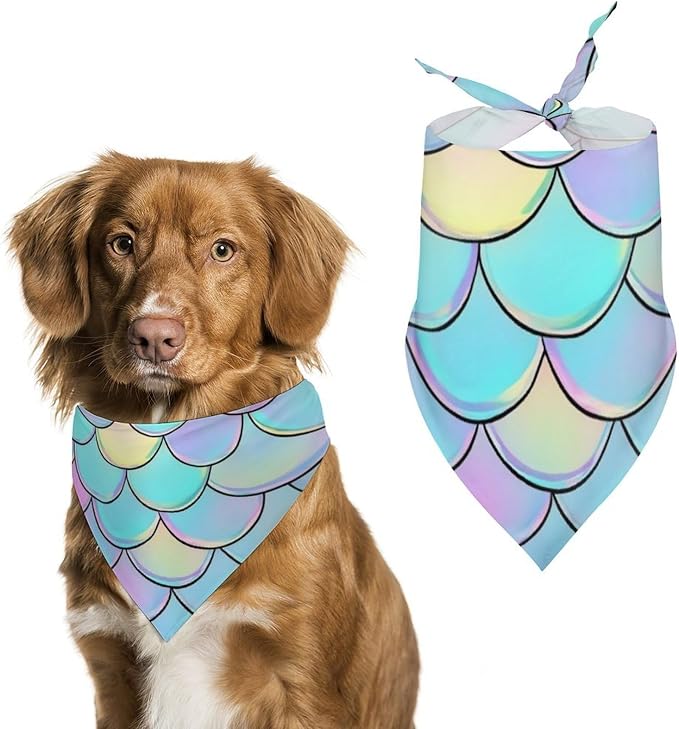 Portable Lightweight Triangle Pet Scarf Beautiful Mermaid Fish Scale Fit Small, Medium, Large Dogs and Cats Wedding, Beach Party, Family Party Wear