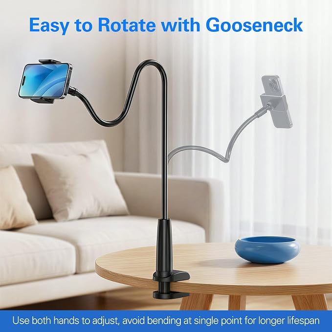Gooseneck Phone Holder for Bed, 39inch Flexible Long Arm Overhead Cell Phone Mount for Desk, Hands-Free Viewing Clamp Stand Compatible with iPhone 17 16 15 Pro Max and 3.5-7" Devices