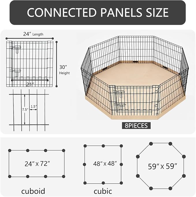 PETIME Foldable Metal Dog Exercise Pen/Pet Puppy Playpen Kennels Yard Fence Indoor/Outdoor 8 Panel 24" W x 30" H with Bottom Pad