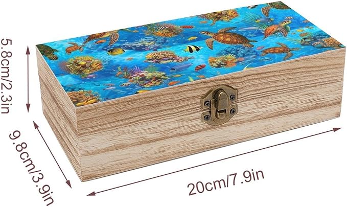 Wooden Memory Box with Lid Decorative Keepsake Box, Sea Turtle Ocean Animal | Turtles Storage Containers Wedding Birthday Gift Box Jewelry Organizer, 9.2x5.5x3.9 Inch