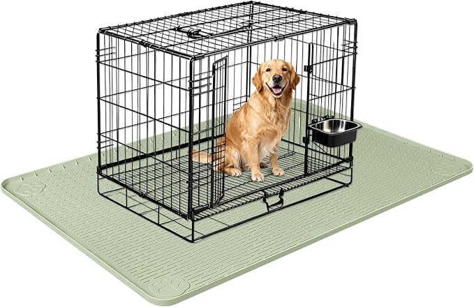 Silicone Dog Bed Mat 34"x 22" Crate Mat for Dog Cages, Green | Extra Large Kennel Mat with Raised Edge, Washable, Leakproof, Waterproof Dog Mat for Crate, Dog Floor Mat to Protect Floors