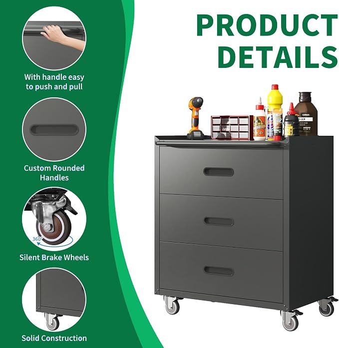 Metal Garage Storage Cabinets System, 5-Pcs Workshop Tool Cabinet Set,Black | Including 3 Pcs Wall Cabinets 2 Pcs Garage Tool Cabinets with Wheels,Assembly Required