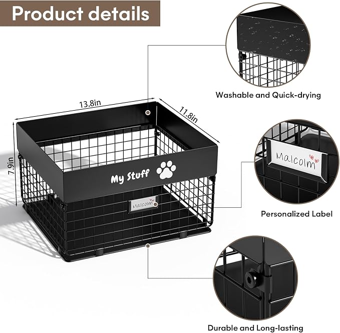 qeerable Dog Toy Basket - Metal Large Dog Toy Box for Small Dog - Dog Toy Storage Bin for Pet - Personalized Large Dog Toy Basket for Puppy and Pet- Dog Toy Organizer Holder Boxes for Living Room