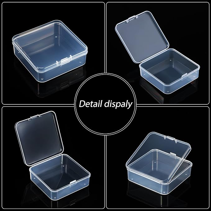 SATINIOR 48 Packs Clear Small Plastic Containers Transparent Storage Box with Hinged Lid for Small Items Crafts Jewelry (2.9 x 2.9 x 1 Inches)