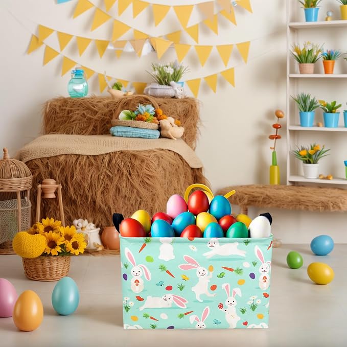 Large Empty Easter Basket for Kid Fabric Personalized Bunny Eggs Easter Gift Basket for Boy and Girl (Rabbit Magician Easter Egg)