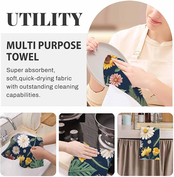 Floral Kitchen Towels Set of 2 Vintage Boho Botanical Dish Towels Absorbent Soft Hand Tea Bar Towels for Farmhouse Home Decor 16"X24"