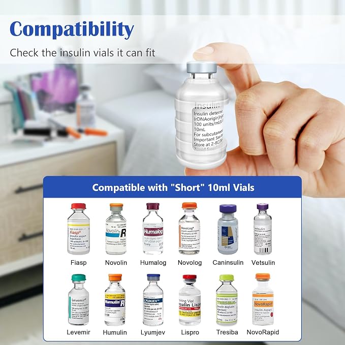MEDMAX Insulin Via Bottle Protector Case for Diabetic, Silicone Protective Sleeve Holder for Most 10ML Insulin Vials, 2 Pack (Short Clear)