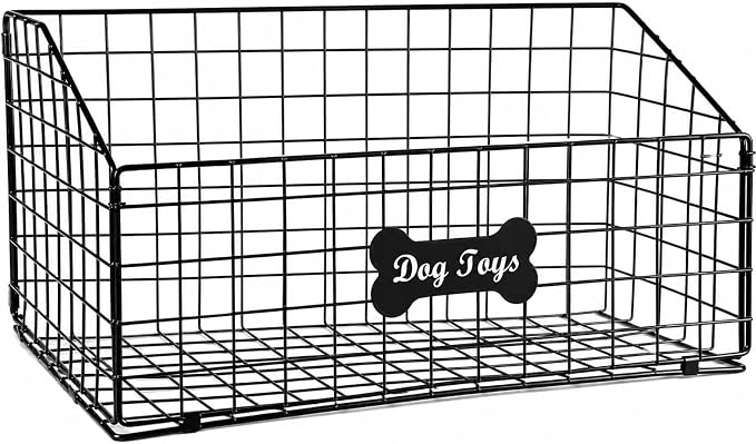 Dog Toy Basket Metal, Chew-Proof Dog Toy Box,Puppy Toy Food Container Bin for Living Room, Black