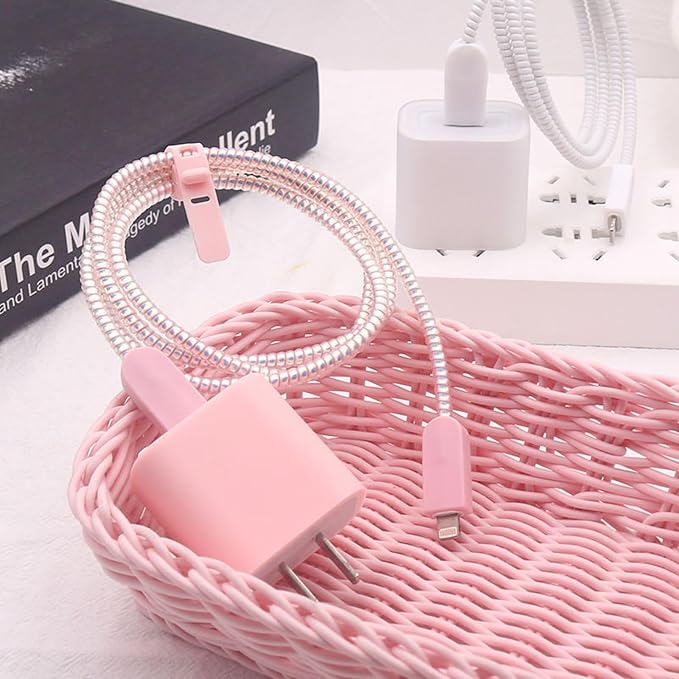 Cute Cable Protector for iPhone Charger,Classic Charging Cord Protector,Soft Frosted Silicone Charger Cover,Wire Cord Saver,Data Cable Saver Phone Cable Protector for iPad iPhone 14 15 16Pro Max-Pink