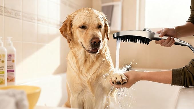 G-Promise 3 Mode Dog Shower Attachment with Pause Mode, Dog shower Sprayer with 78 Inches Stainless Steel Hose, Metal Diverter, Adhesive Holder, for Fast and Easy Dog Bathing and Cleaning