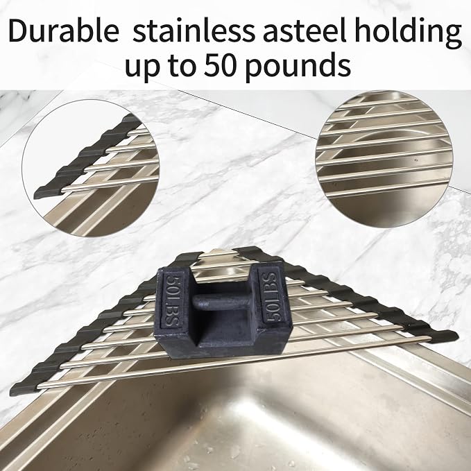 Ahyuan Roll up Dish Drying Rack Over The Sink Kitchen Roll up Sink Drying Rack Portable Dish Drainer Foldable Dish Drying Rack (Black, Triangle 16.3''X9.4'')