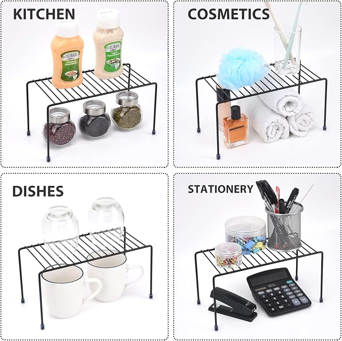 SIBAO Kitchen Shelves, Cabinet Organization Mini Storage Shelf, Storage Rack Organizer for Kitchen, Fridge, Cabinet, Bathroom (Black 4)