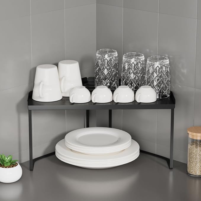 Stackable Metal Kitchen Corner Cabinet Organizer,Kitchen Corner Shelf with Non-Slip Mat,Bathroom Corner Organizer,Storage Shelf rv Must Haves for Cabinet/Bathroom/Countertops/Utensils