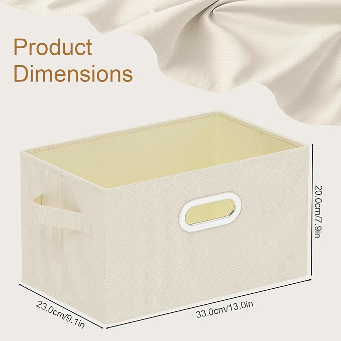Collapsible Open Storage Baskets,13x9.1x7.9in,Beige,4 Pack | Storage Bins with Metal Handles,Rigid PP Panel Organizer Boxes for Organizing Home,Wipeable Garment Basket Cube for Wardrobe