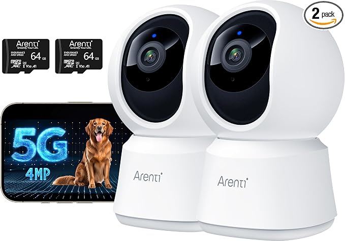 ARENTI 360° View 4MP 5G WiFi 6 Pet Camera P2F 2PC with 64G Local Storage