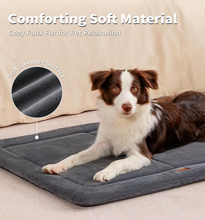 MADE 4 PETS Dog Crate Pad Bed for Large Dogs, Washable & Reversible, Anti-Slip Kennel Mat for Cozy Sleeping, Soft Fluffy Dog Bed for Indoor & Outdoor Use, 41"x29", Dark Gray