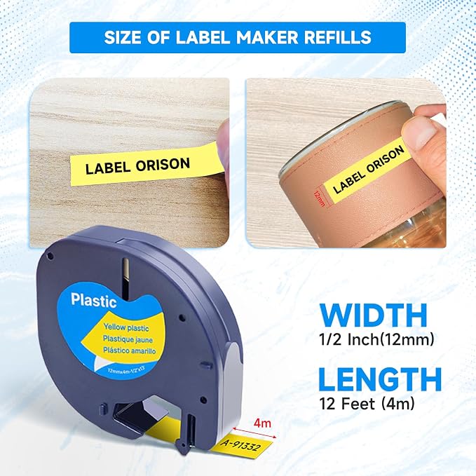 Replace for Dymo Label Maker Letratag Tape Refills 91332 91333 91334 91335 LT Plastic Cassette,1/2 Inch X 13Feet,5pack