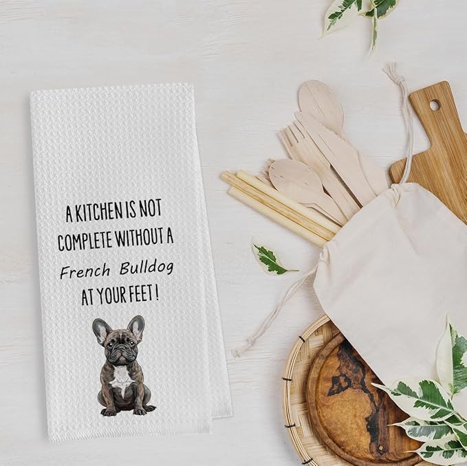 French Bulldog Dish Towels - Funny French Bulldog Decorative Waffle Weave Kitchen Towels, Hand Towel, Tea Towel (16×24 Inches)