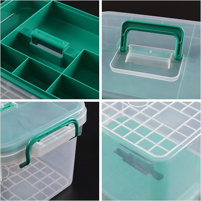 Vababa Clear First Aid Box, Plastic Storage Container with Locking Lid | Secure Locking Latch Lid, Removable Divided Tray, Top Carry Handle, Ideal For Medicine, Bandages, First Aid Supplies Storage