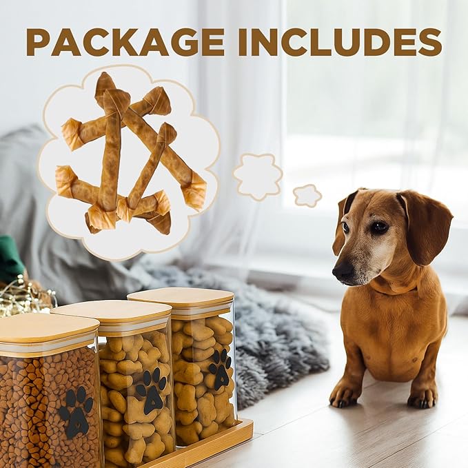 3 Pack Airtight Dog Treat Containers with Bamboo Lids, 37 oz Pet Treat Jars | Dog Food Organizer, Food Holder with Bamboo Lids, Wood Tray, Scoop, Labels, Pen, Dog & Cat Treat Container for Countertop